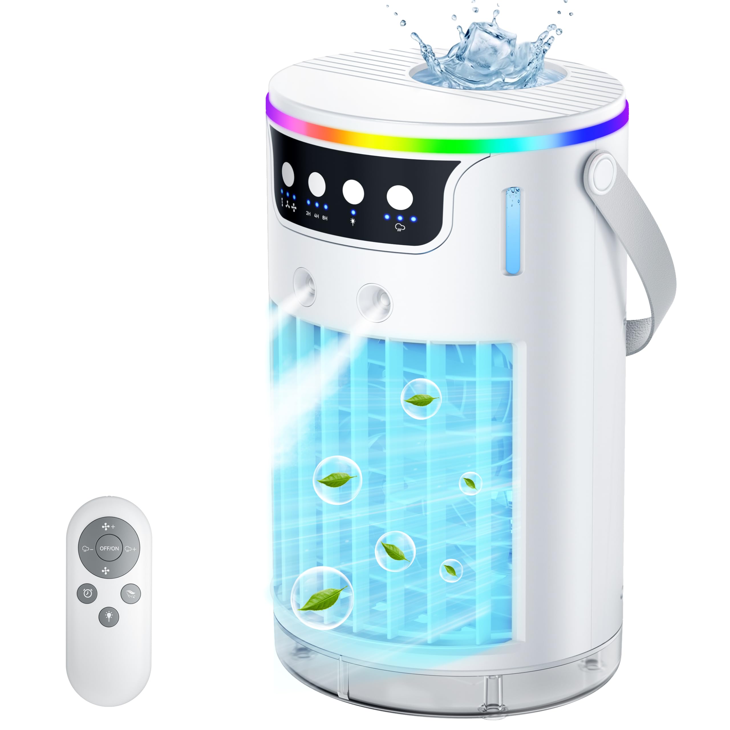 4 IN 1 Portable Air Conditioner, Mini Air Conditioner with 3 Mist Levels & 3 Speeds, 1200ML Mini Evaporative Air Coolers for Bedroom Nightstand Office Dorm, Quiet, Timer