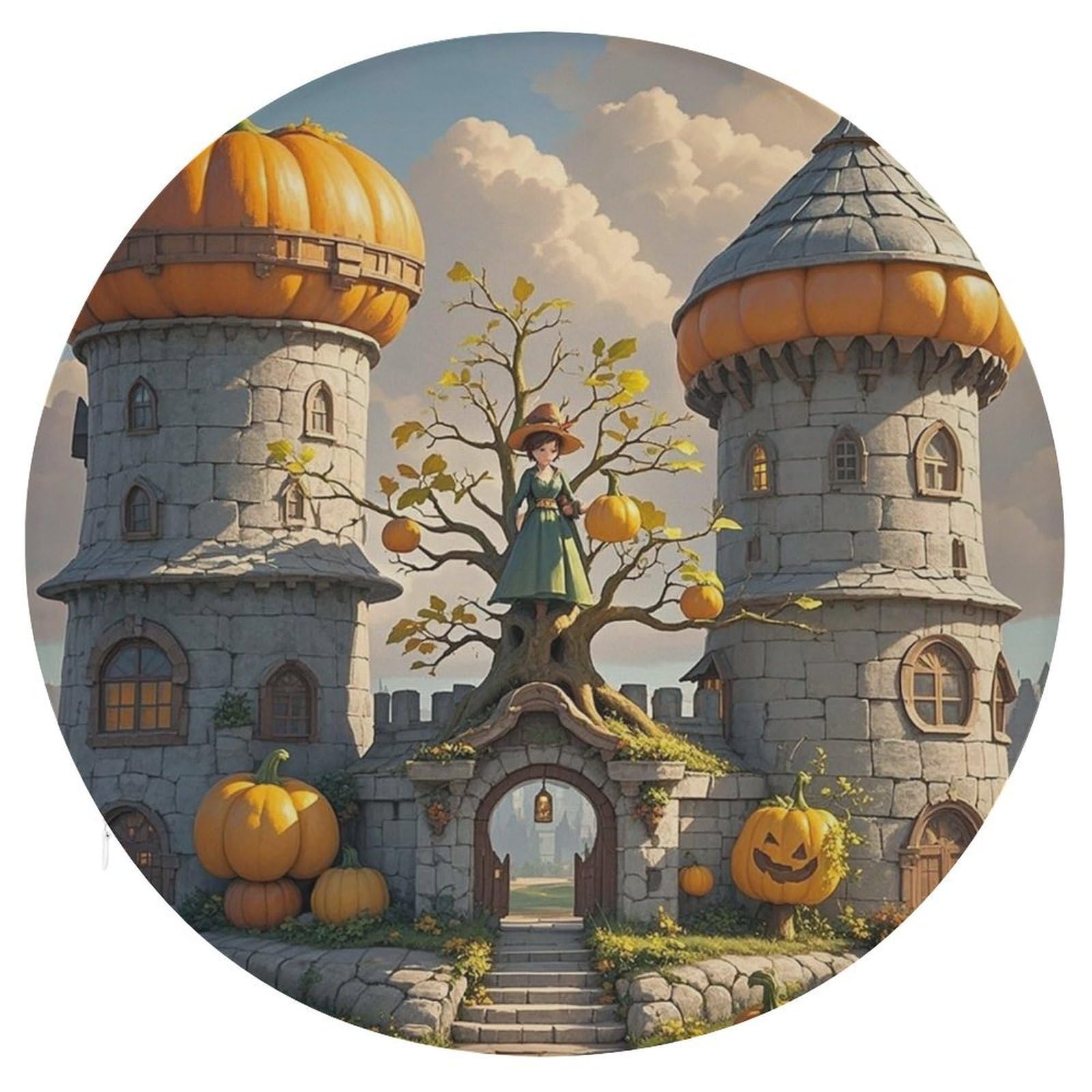 LZQPOEAS Pumpkin Loft Swivel Seat Cushion with Supportive Memory Foam Comfort Round Bar Stool Cushion 15.3" Diameter Rotating Seat Cushions Fashion Chair Pad for Car Office Home