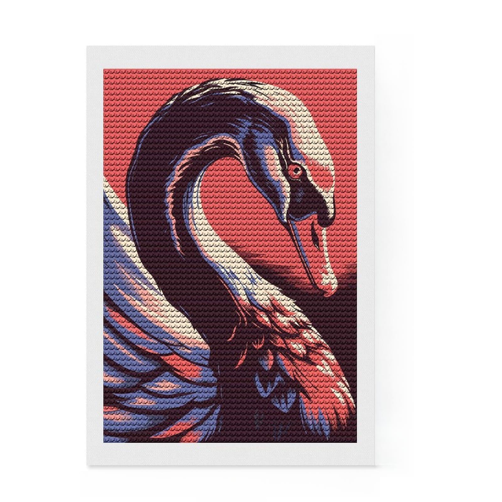 Junmoney Stylized Swan Illustration Diamond Painting Kit 8"x12", for Teens, Modern Decor, Easy to Enjoy, Gift Idea, Calming Craft to Unwind