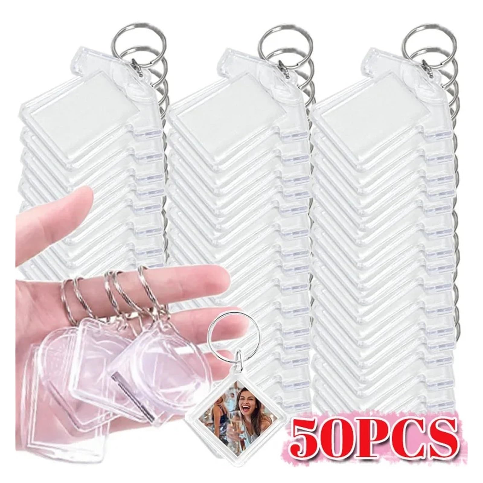 50 llaveros acrílicos transparentes de acrílico en blanco