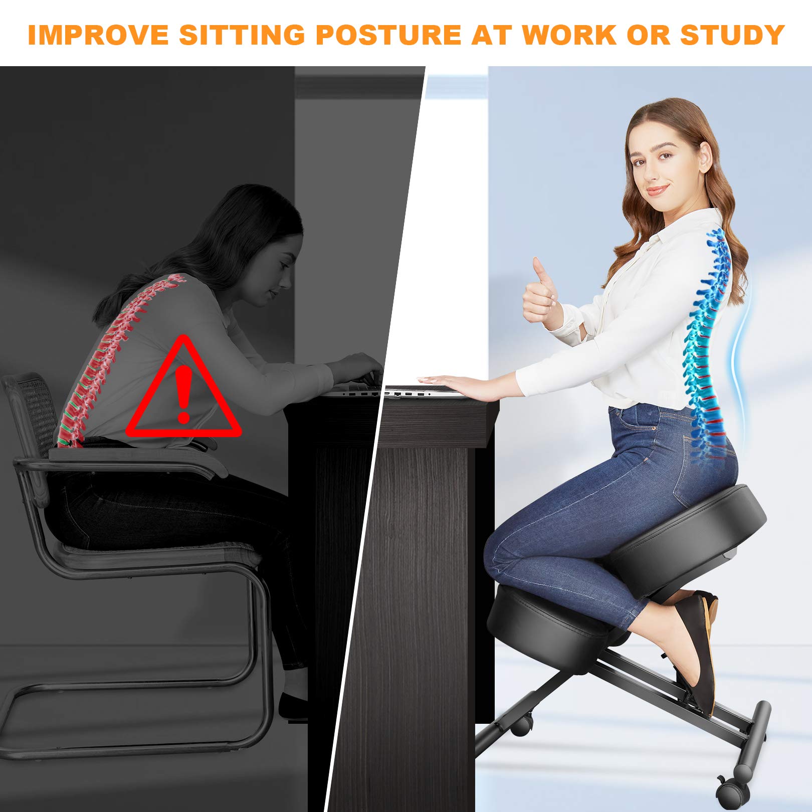 Ergonomic Kneeling Chair, Adjustable Stool for Home and Office