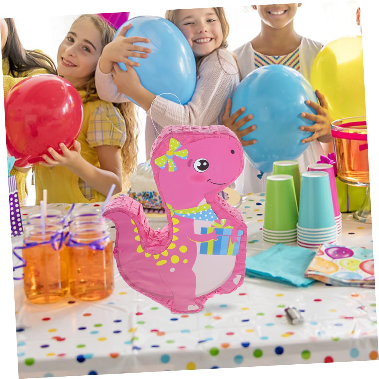 Cabilock Juguetes de Piñata Piñata de Dinosaurio de Papel Colgante para Cumpleaños con Varilla de Borla para Fiesta