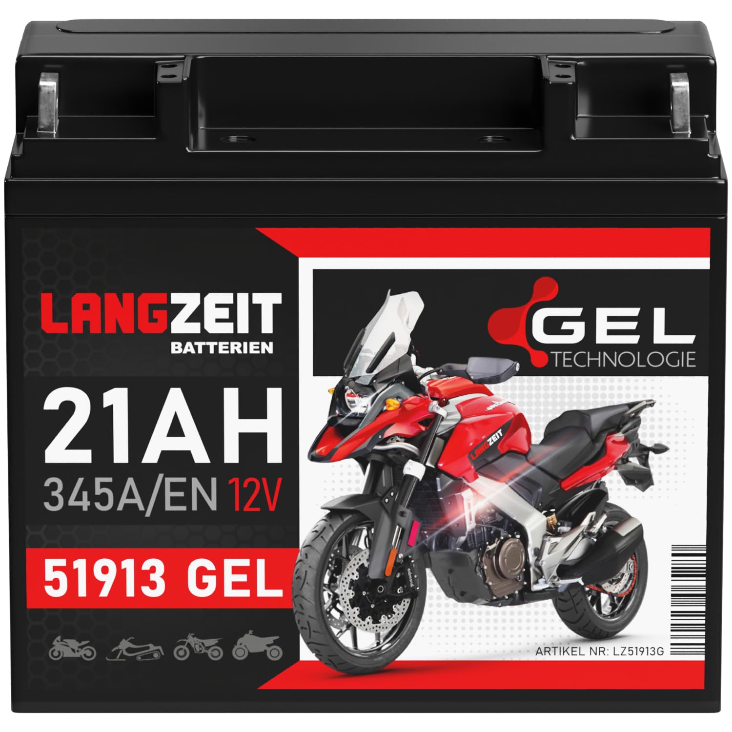 LANGZEIT 51913 batteria moto 12V 21Ah GEL G19 519013017 ABS 19Ah scooter senza manutenzione