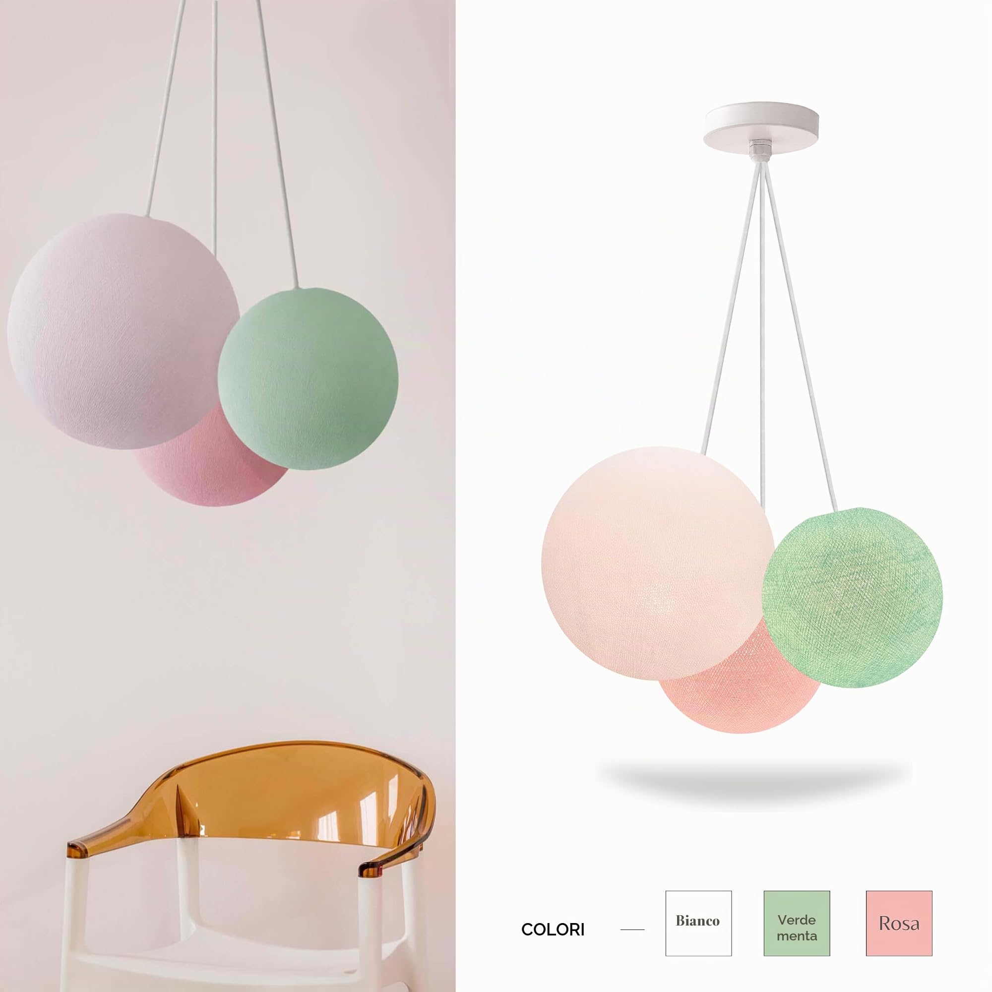 CREATIVECOTTON Lampada a sospensione con sfere fatte a mano (Farfalla, tripla)