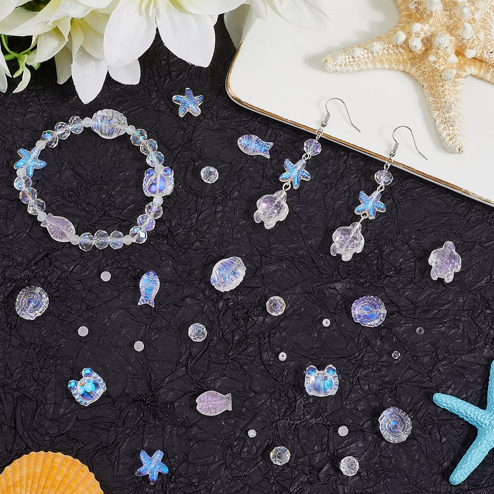 SUNNYCLUE 1 Box About 991pcs Ocean Bead Kit Sea Glass Beads Mini Clear Ab Summer Beach Themed Sea Animals Starfish Fish Turtle Spacer for Jewellery Making Kits Bracelets Necklace Earrings Party Craft - Image 3