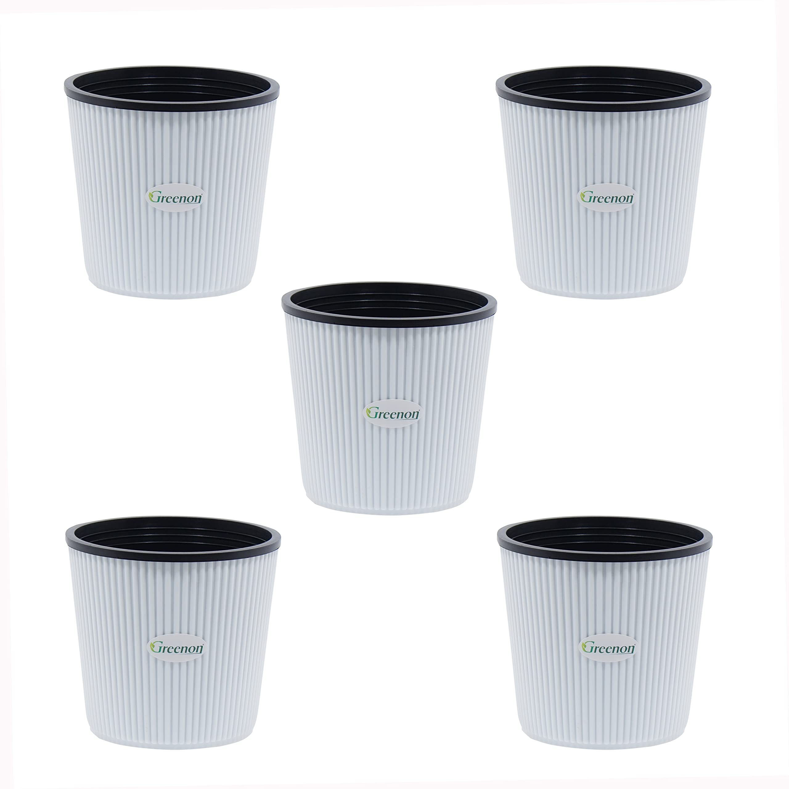 GREENON® 5 Inch Small Plant Pot Pack of 5 Self Water | White Outer and Black Inner | Best for Countertop and Tabletop, Balcony | UnFadable Planter | Virgin Plastic Gamla (B09X1N8QBG) Amazon Price History, Amazon Price Tracker