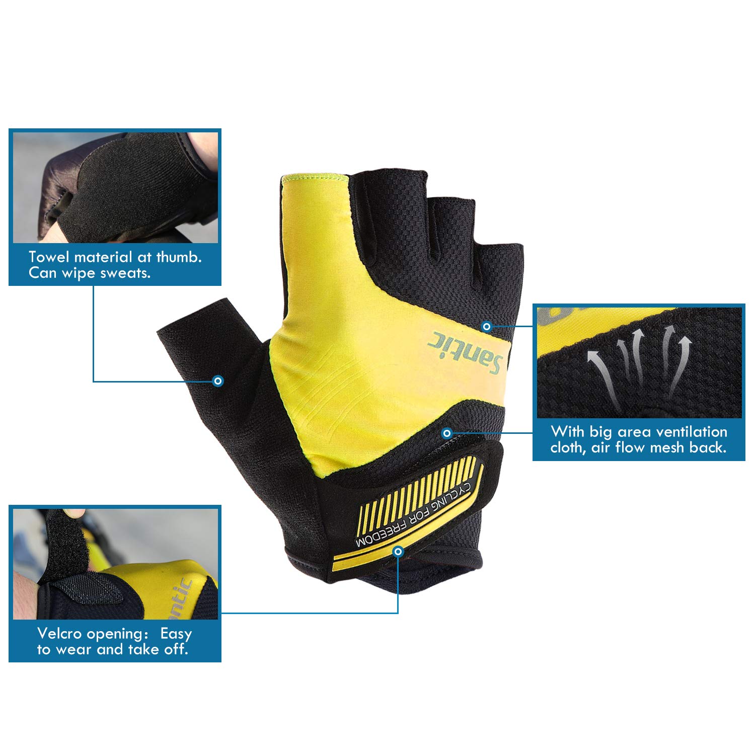 Santic Classic Fingerless Cycling Gloves – Breathable With Shock-Absorbing Foam For Men & Women