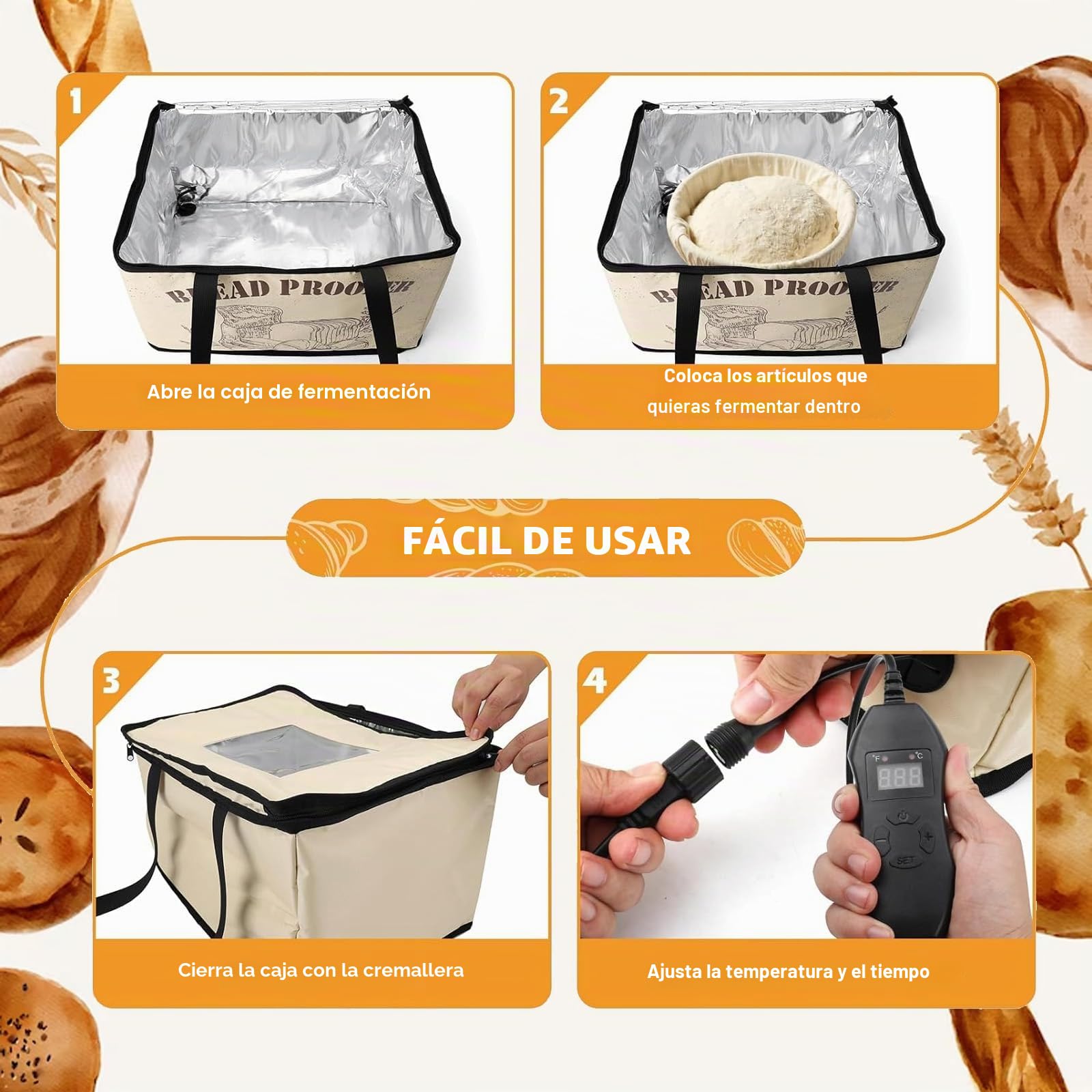 Caja de Fermentación para Masa 30L con Calefacción - Plegable, Temperatura y Temporizador Ajustables - Ideal para Pan, Pizza, Yogur y Vino de Arroz en Casa