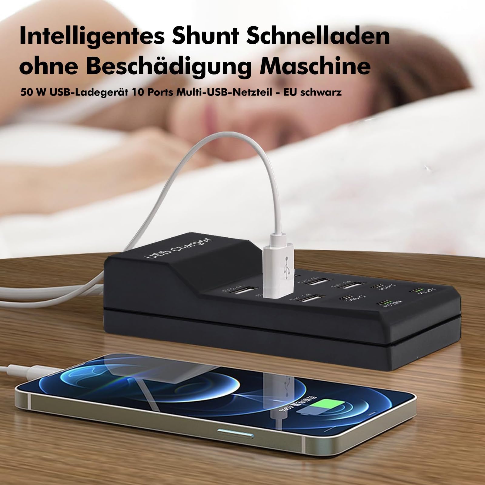 USB Charger 10 Ports 50 W, Multiple USB Hub Charging Dock, Multi-Socket Adapter Compatible with iPhone Samsung iPad Xiaomi Huawei Tablet — Amazon image 6