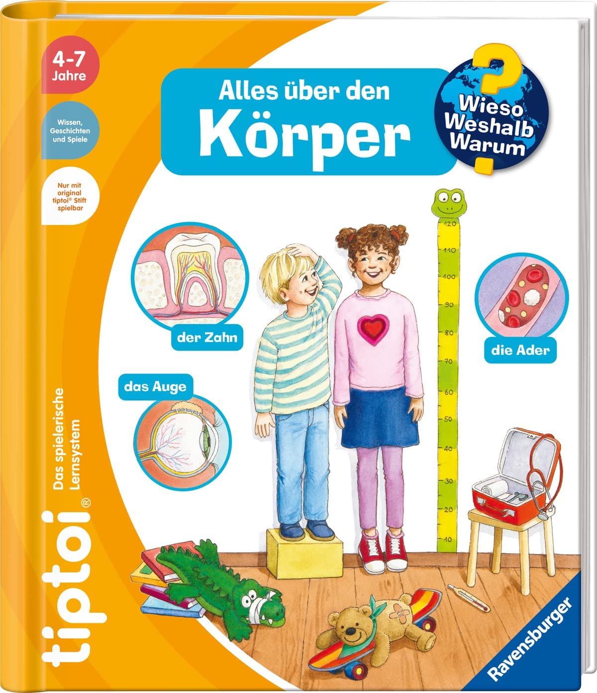 Ravensburger tiptoi Set: Dlaczego? Dlaczego? Alles über den Körper (książka dla dzieci) + 00110 tiptoi Der Stift, zabawka edukacyjna dla dzieci