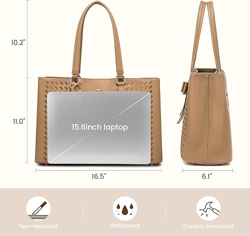 Miniatura 9 de LOVEVOOK Bolsa para laptop de 15.6 pulgadas para mujer, impermeable, de piel sintética, maletín para computadora, oficina, negocios, oficina,