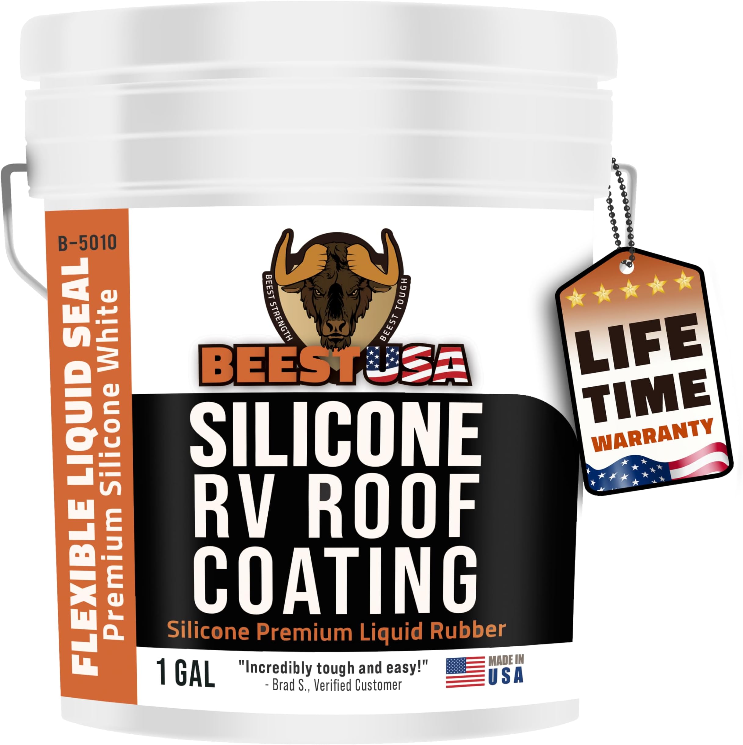 BEEST RV Roof Coating Silicone White, 1 Gal Covers up to 33.5 sq ft (2 Coat)| Liquid Rubber RV Roof Sealant for Trailer, Camper & Metal Building - Elastomeric Repair Coating, EPDM, TPO sealer, sealant