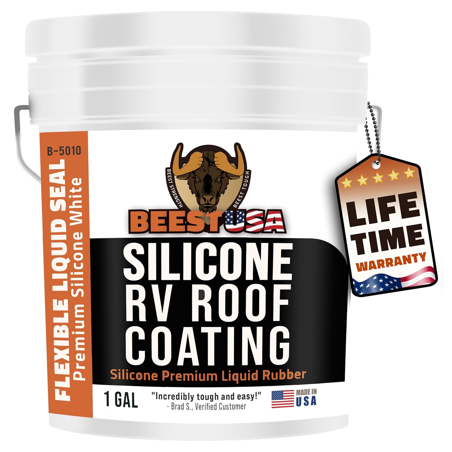 BEEST RV Roof Coating Silicone White, 1 Gal Covers up to 33.5 sq ft (2 Coat)| Liquid Rubber RV Roof Sealant for Trailer, Camper & Metal Building - Elastomeric Repair Coating, EPDM, TPO sealer, sealant
