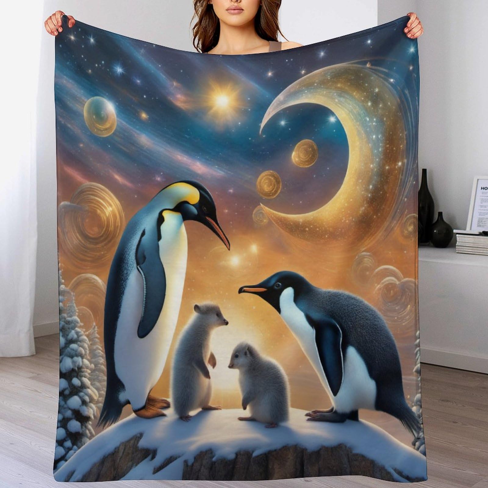 Couverture polaire pingouin pour canapé : plaid douillet 100x130 pour vos soirées télé en hiver