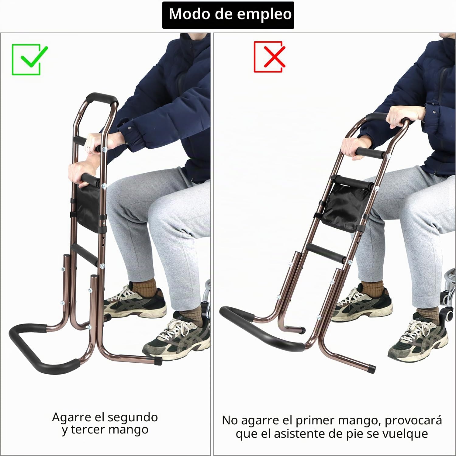 QWORK® Ayuda para estar de pie, ayuda levantarse altura ajustable, ayuda para estar de pie portátil con bolsa de almacenamiento, para la movilidad y la vida diaria
