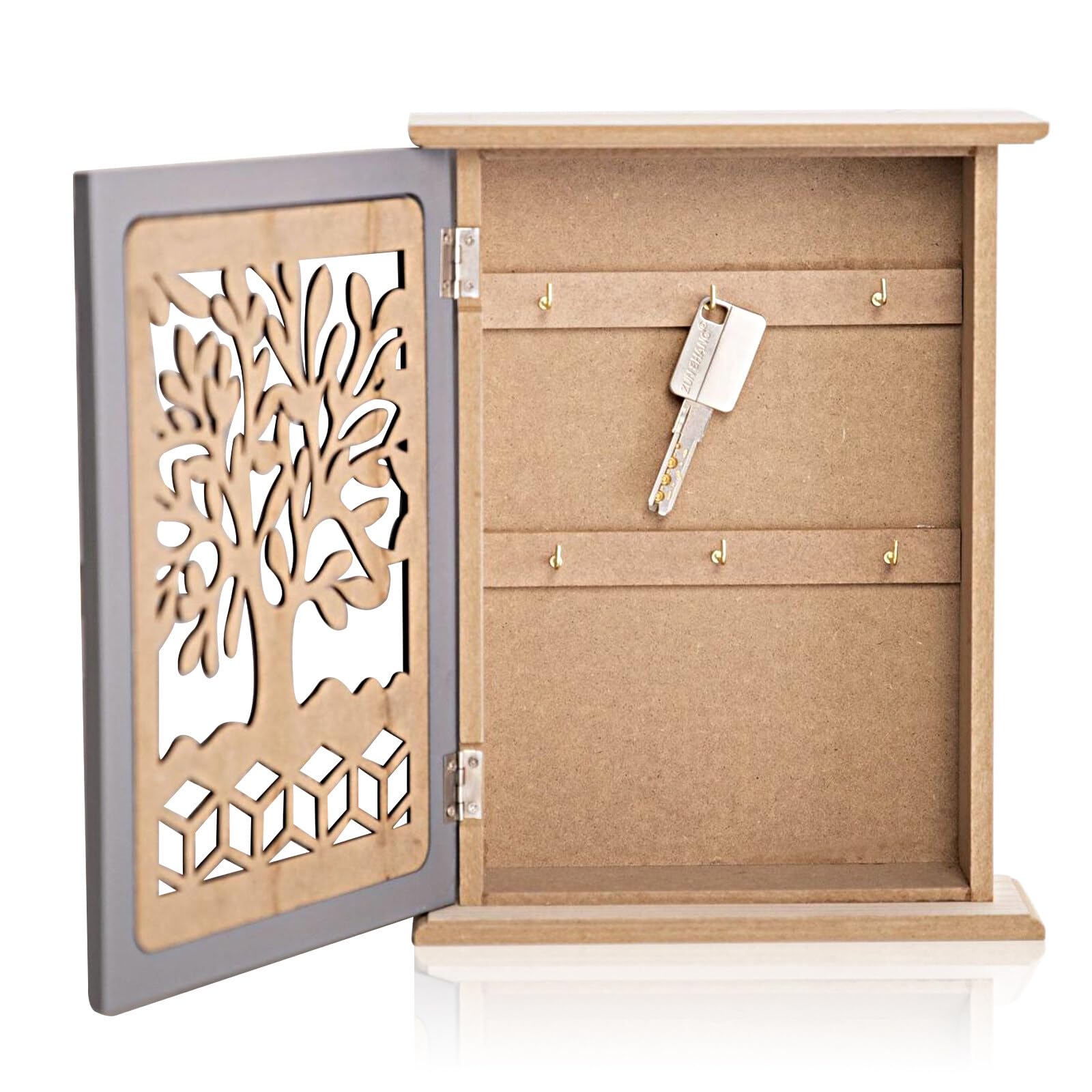 Caja de Llaves de Madera de Pared - Armario Guarda Llaves Creativo, Diseño Hueco Retro para Joyas y Objetos Pequeños (22*7*28,5cm)