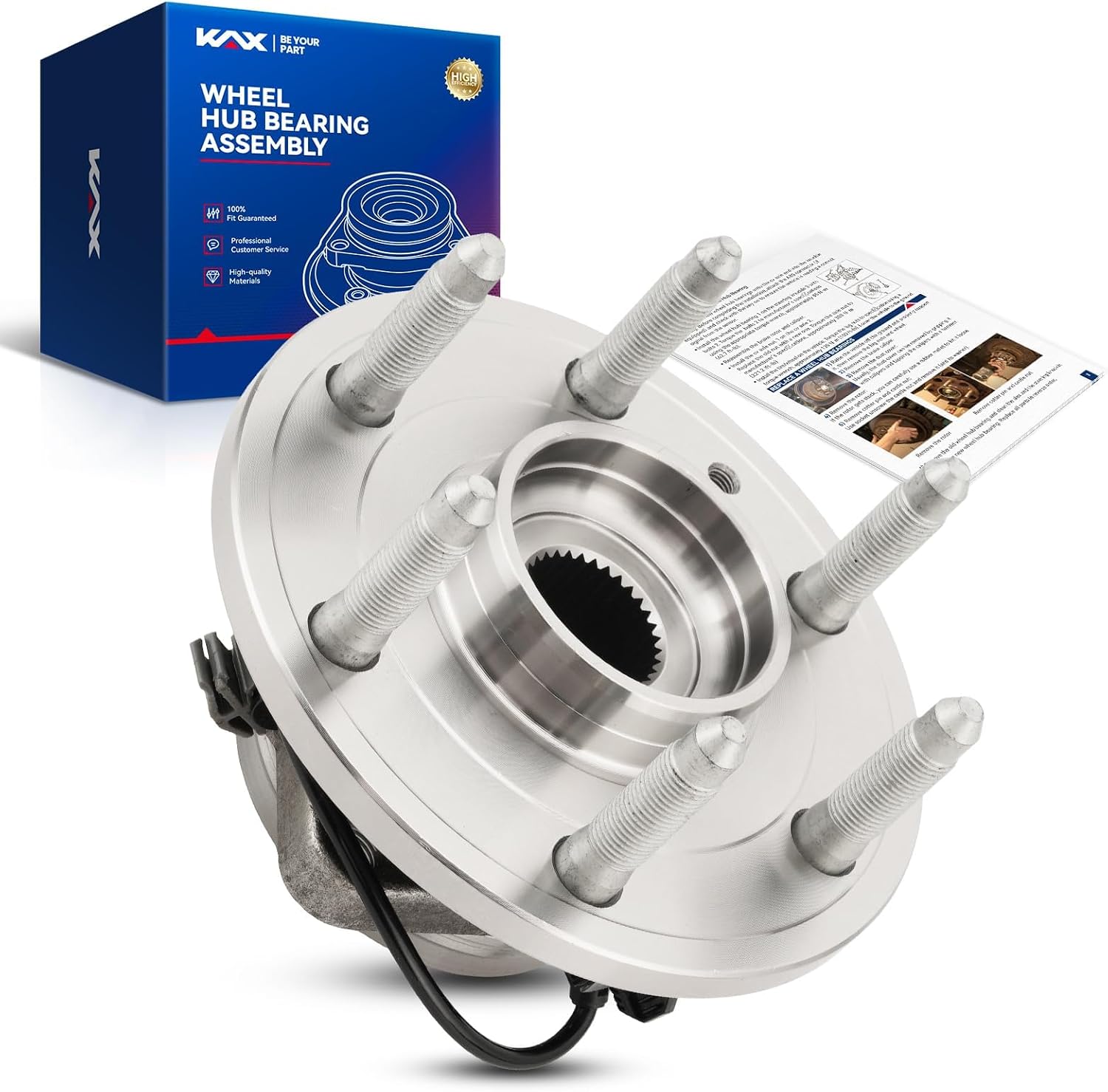 KAX 515096 Front Wheel Bearing and Hub Assembly Compatible with 2007-2013 Silverado 1500 4WD, 2007-2013 GMC Sierra 1500 4WD, 2007-2014 Tahoe 4WD,6 Lug w/ABS 1PC