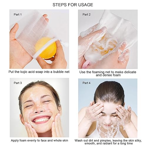 Miniatura 9 de Barras de jabón de baño de ácido kójico con red de espuma, vitamina C, vitamina E, retinol, colágeno, cúrcuma, almohadillas de jabón para hombres y