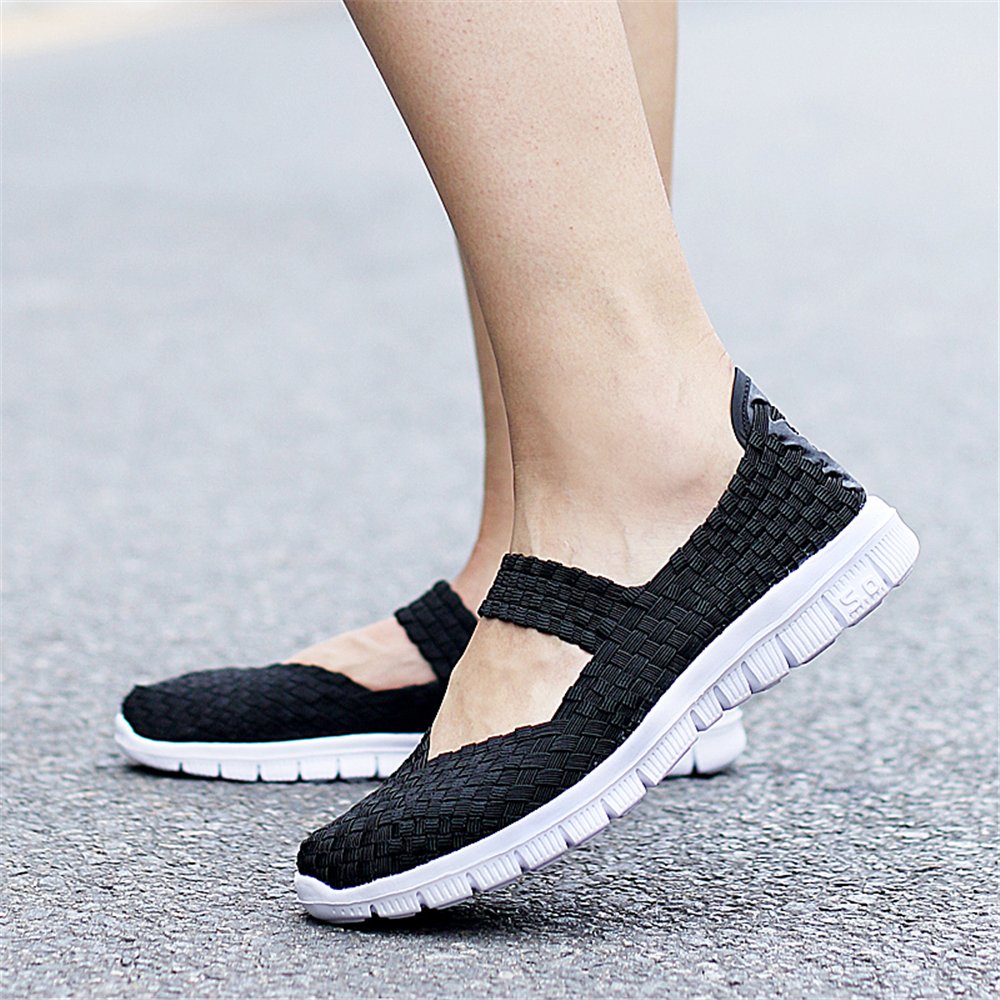 Zapatos para caminar hechos a mano elásticos tejidos sin cordones ligeros