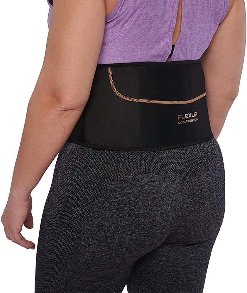 Flexup Lower Back Support Brace, Lumbar Support Belt, Lightweight Flexible Copper Infused Compression Back Brace for Men and Women for Everyday Use (L/XL)