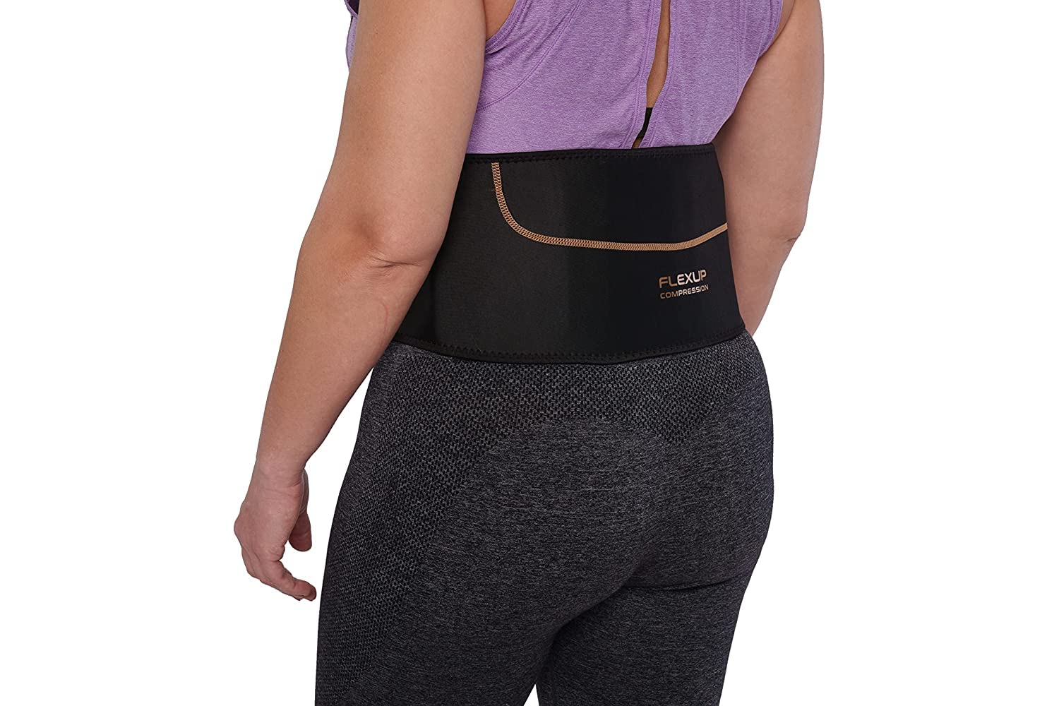 Flexup Lower Back Support Brace, Lumbar Support Belt, Lightweight Flexible Copper Infused Compression Back Brace for Men and Women for Everyday Use (L/XL)