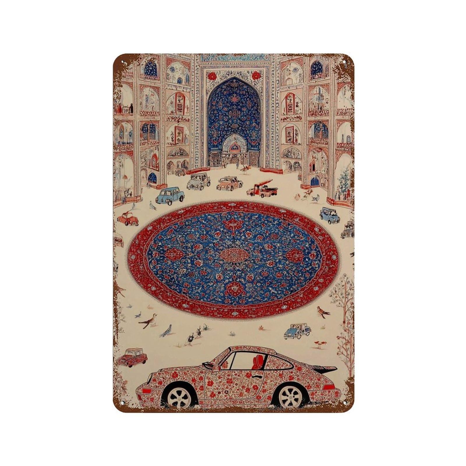 xiaoxiaoshen Persian Car Islamic Architecture Oriental Pattern Cultural Fusion Middle Eastern (2) Wall Decor Art Metal Tin Poster Modern Home Decor Art Home Bar Shop Decorations Vintage Sign 30x20cm