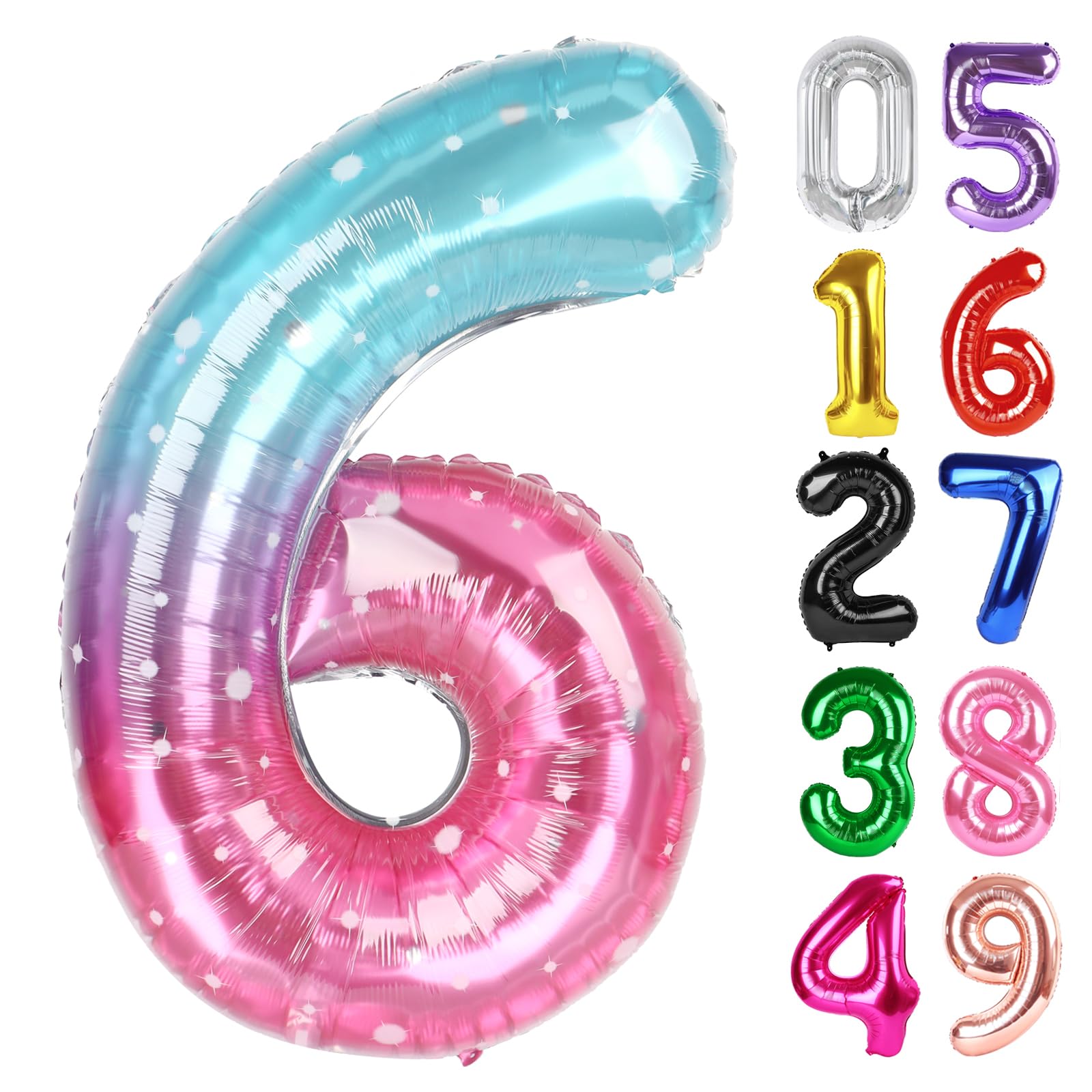 Starry Sky Number 6 Balloon 40 Inch, 6th Birthday Decorations Men Women