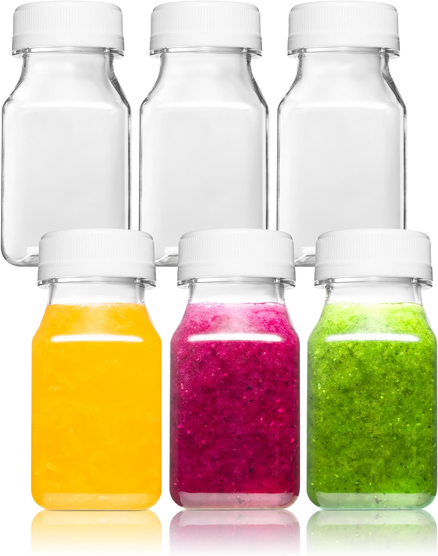 Norcalway 4 Oz Small Plastic Bottles with Black Caps for Liquids - Ginger Shot Lids, Wellness Juice Freezer Safe, Leak Proof, Food Grade 4 Oz 6 Pack, white