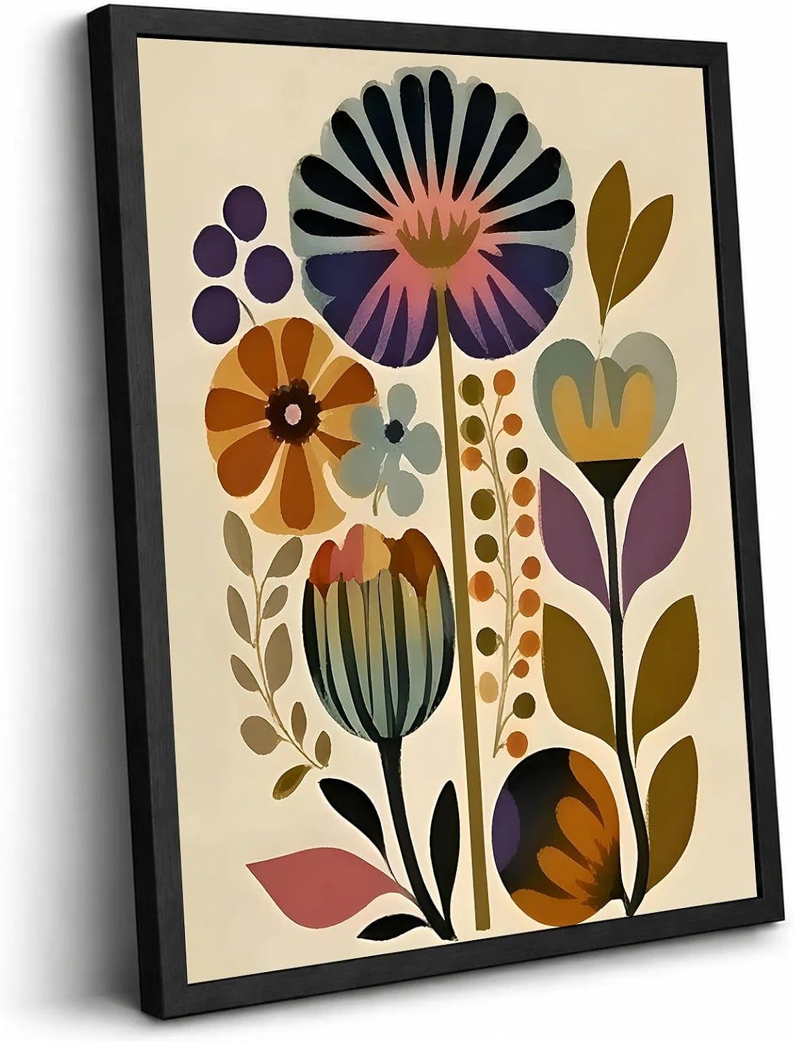 Framed Boho Floral Canvas Wall Art, Colorful Flower Wall Decor