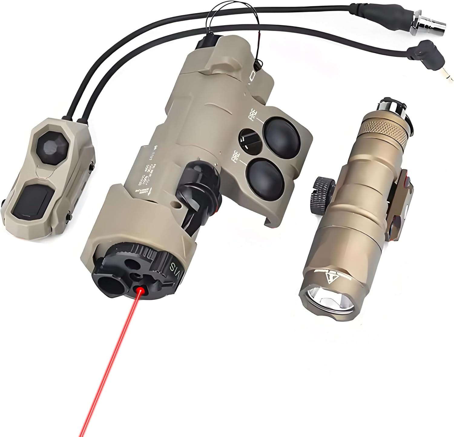 Nylon MWL Red Indicator Powerful Laser Dot IR Indicator Sight with M300A Flashlight & Dual Control Remote Pressure Button Switch Combo，300 Lumen White LED Tactics Scout Torch Lights，for 20mm Rail，Tan