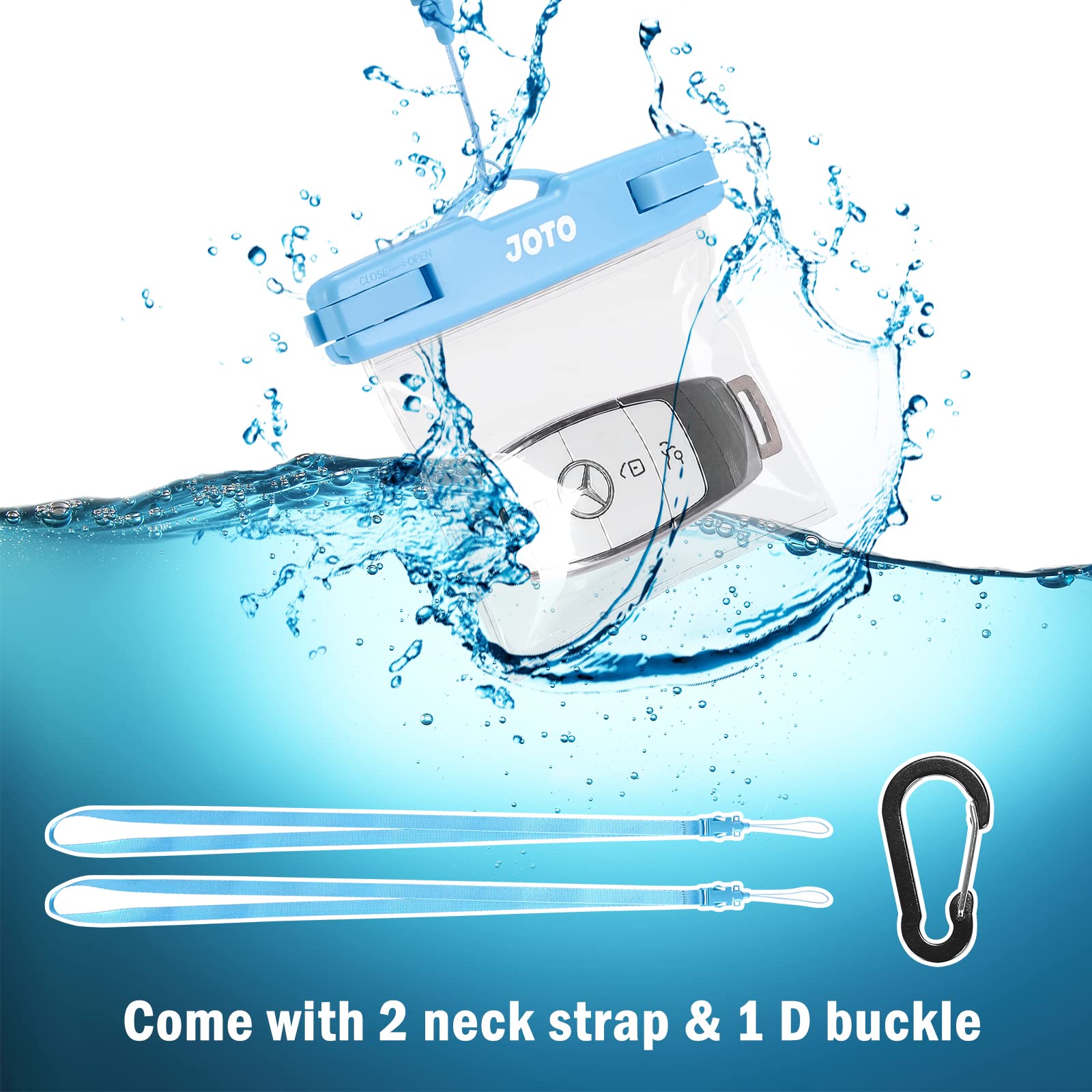 JOTO 2 Pack Waterproof Key Pouch for Swimming Car Key Dry Bag Holder Waterproof Wallet with D Buckle and Lanyard for Credit Card ID Entry Remote Badge Cash Driver License -Blue - Image 3