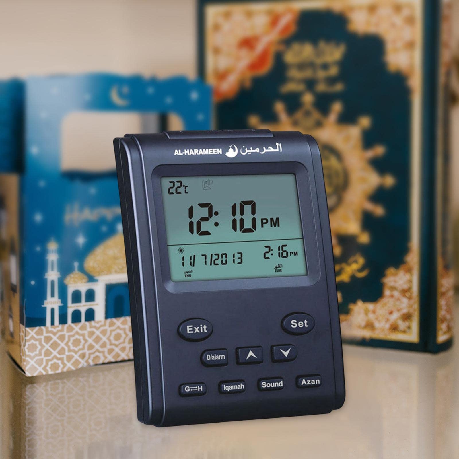 Azan Orologio Islamico Sveglia Tavolo Digitale Snooze Visualizzazione Mese Temperatura Adatto per Decorazione, Nero