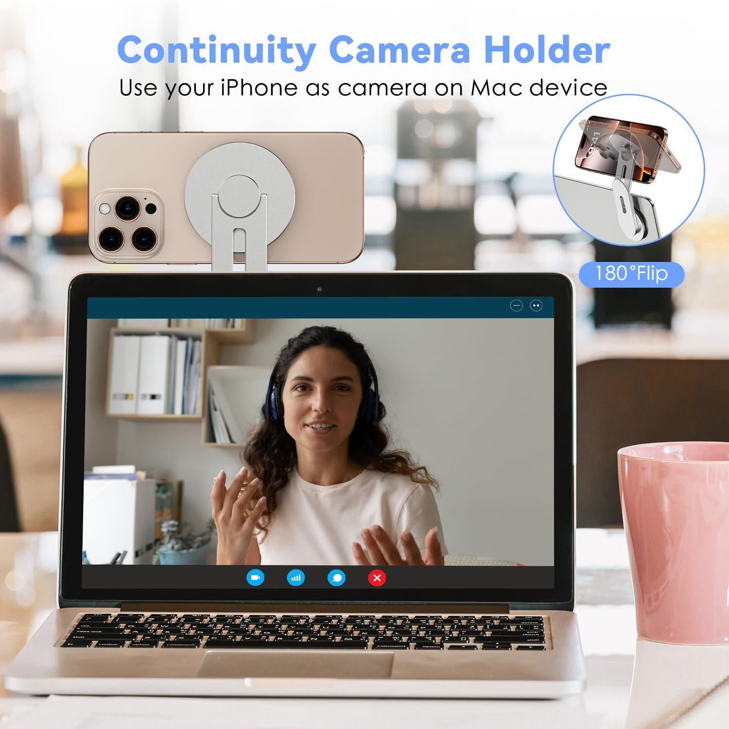 CloudValley Supporto Telefono per Laptop, Magnetico Holder per Fotocamera di Continuità Regolabile in 3D per iPhone e Tutti i Telefoni, per Tesla, PC, Monitor da Palestra, Argento