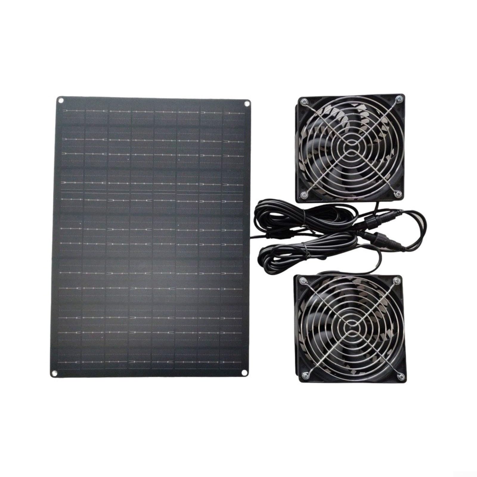 Kit ventola di scarico solare da 15 W con 2 ventole, impermeabile IP65, per ventilazione di polli, serre, animali domestici, circolatore d'aria a basso rumore