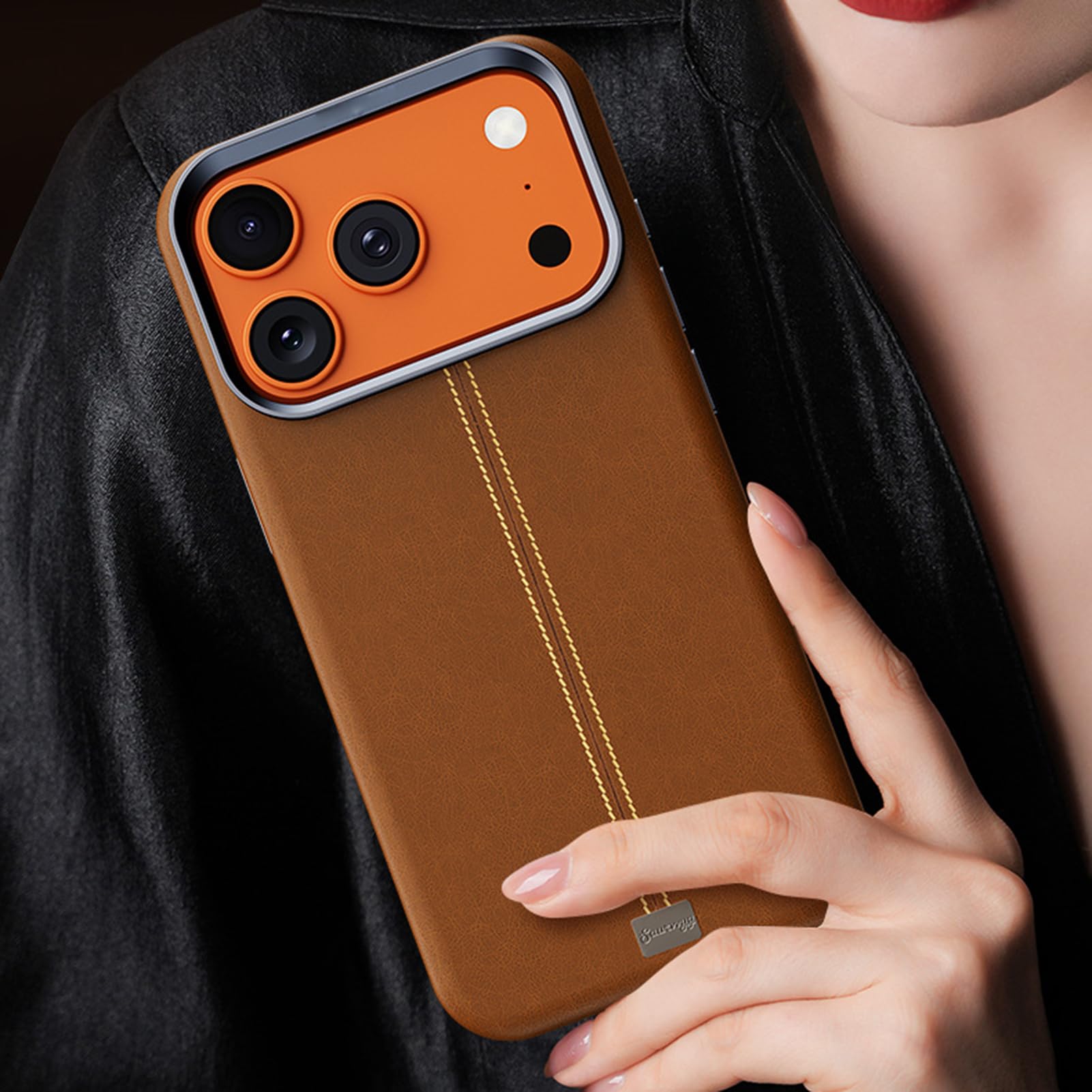 Magnetisch Hülle Für iPhone 17 Pro Max/17 Pro/Air/17, Mattes Veganes Leder Kabelloses Laden Handyhüllen Stilvolle rutschfeste Schutzhülle,Schwarz,17 Pro