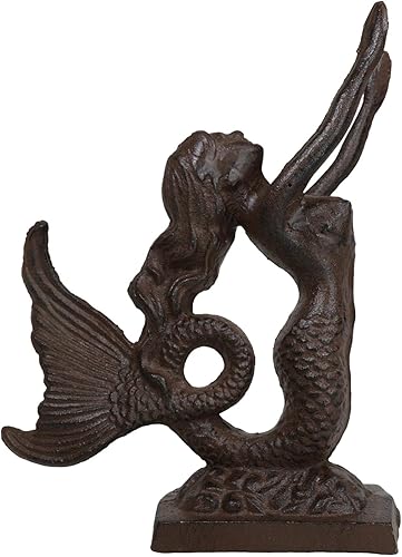 Miniatura 7 de Ebros Gift Sirena náutica rústica de hierro fundido sirena rizada cola tope de puerta escultura 8.25 pulgadas de alto para el hogar u oficina tope