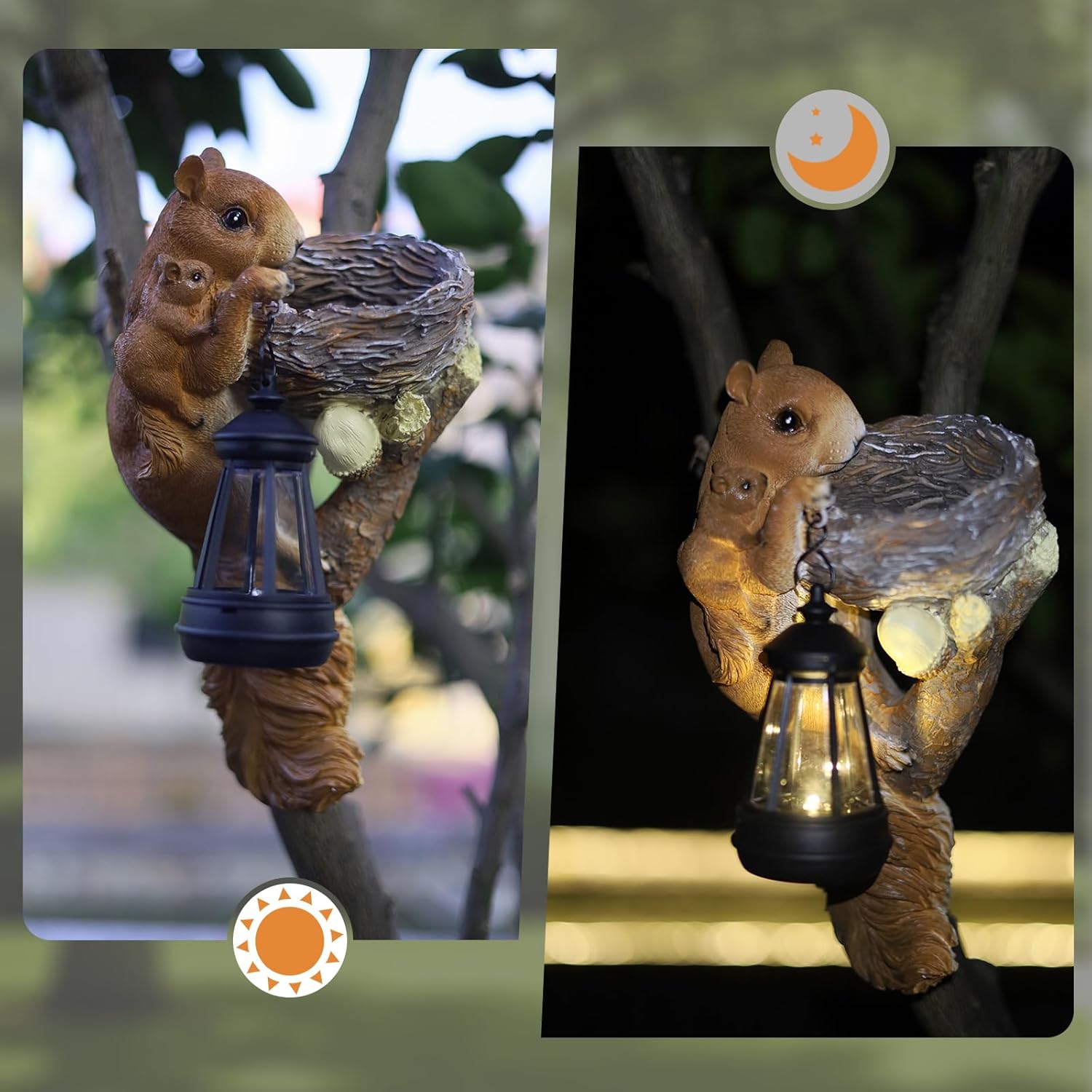 Solar Garden Decor: 11.8-Inch Squirrel Resin Statue Bird Feeder - Solar Statue, Lawn Ornament,Yard Decorations Outdoor, Garden Decor Unique Birthday Housewarming Gifts for Mom, Women, - Image 5