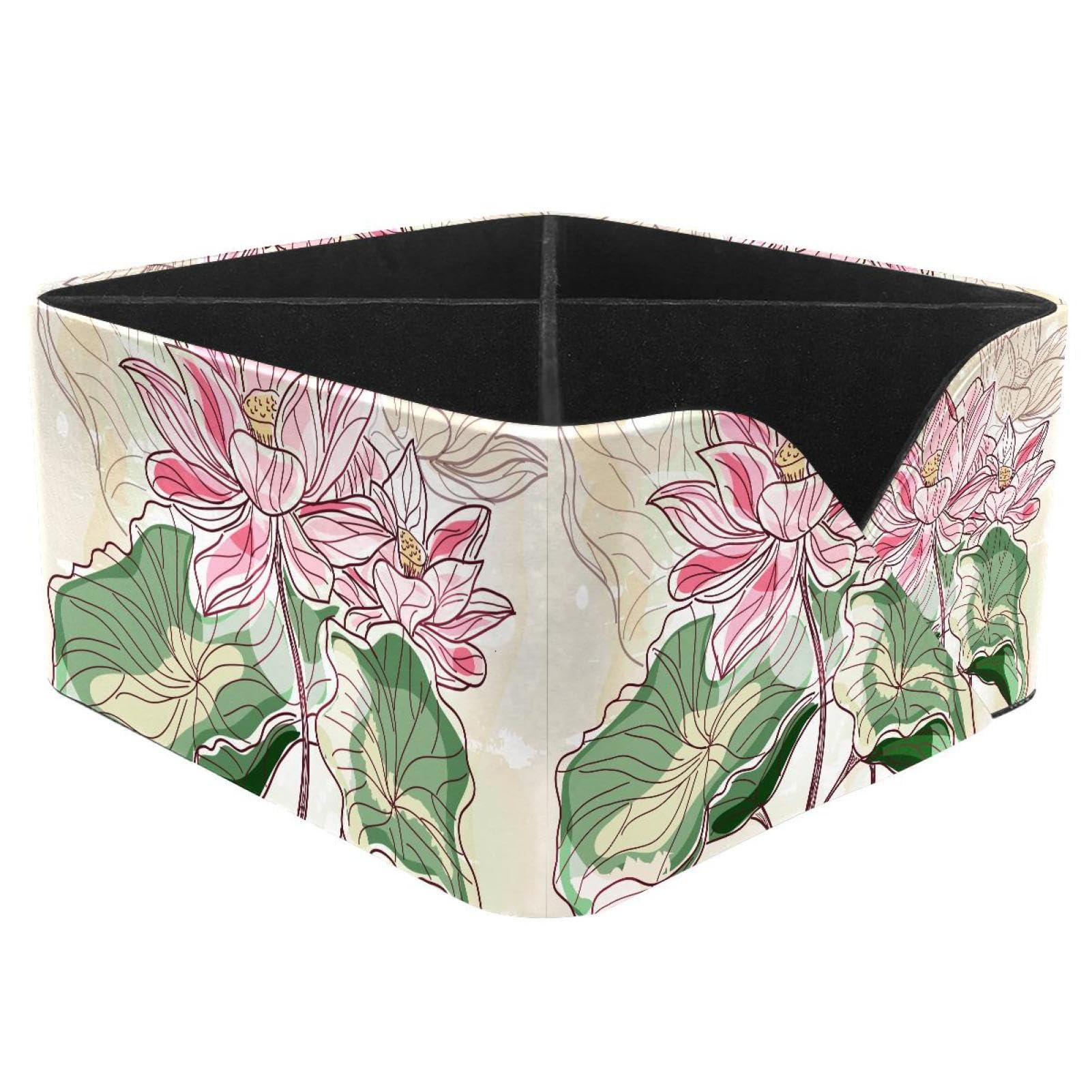 KengjuTesu Hibiscus and Water Lilies Desktop Organizer Pen Holder, Rectangular Pencil Cup for Office, Study and Makeup Stations