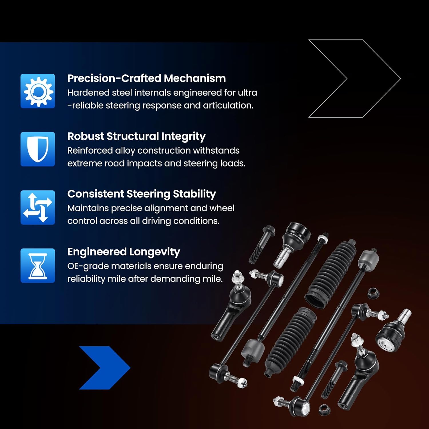 10-PC Steering Suspension Kits Compatible with Ford Mustang 2005-2010,2xBall Joint K500033,2xStabilizer Bar Link K80899,2xInner tie rod EV80804,2xOuter tie rod ES80805,2xdust cover