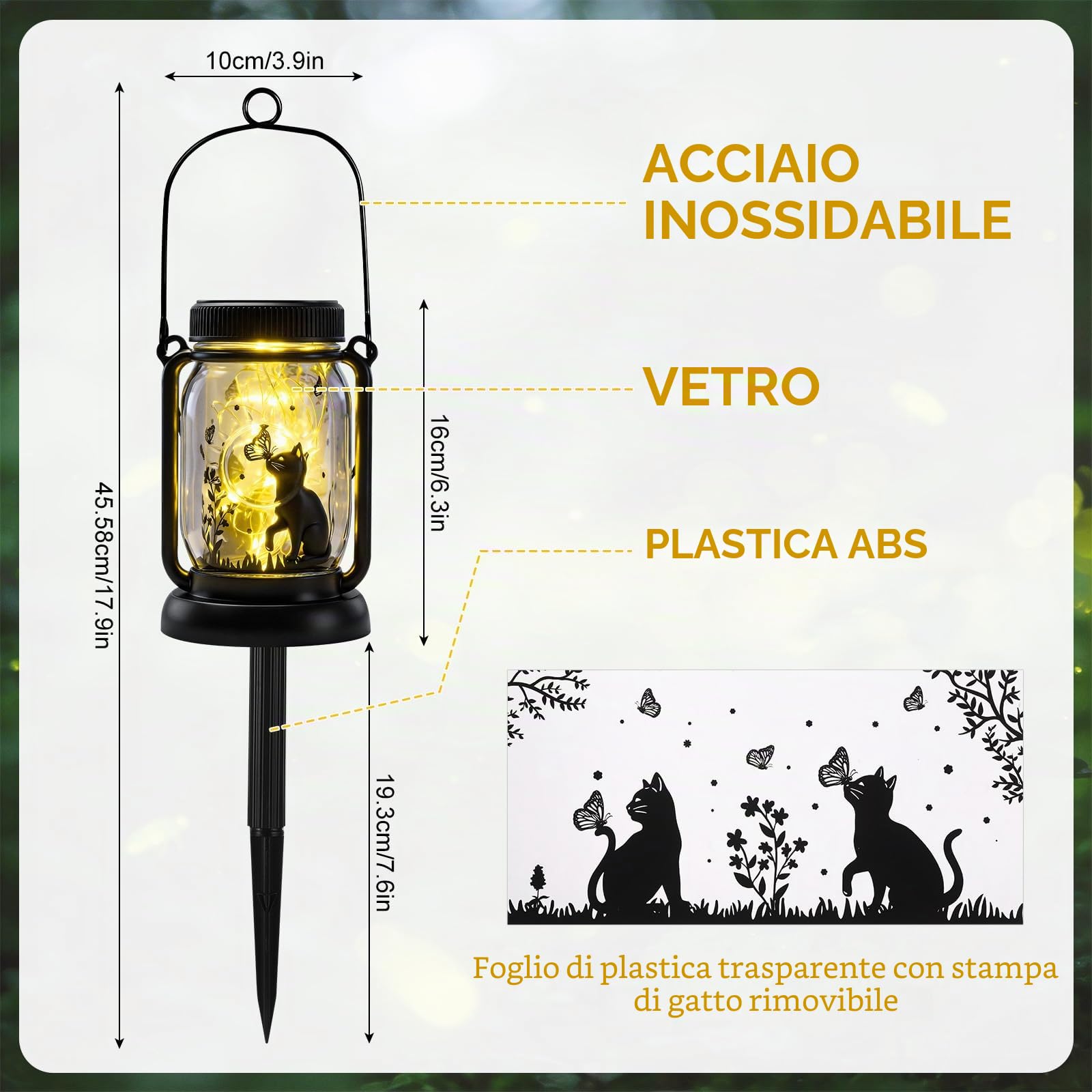 Lanterna Solare da Esterno per Gatto, Lanterne Solari da Esterno con Picchetti in ABS, Impermeabile IP65 Lanterna Solare da Esterno per Giardino Balcone Tavolo Decorazione, Regalo Donne Gatto