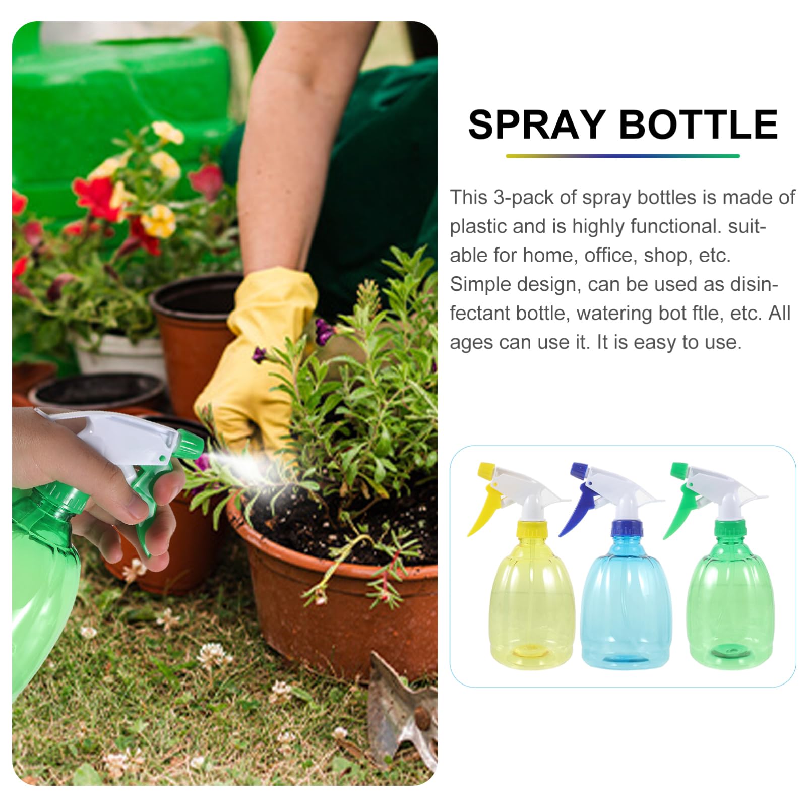 POPETPOP Lot De 3 Vaporisateurs Darrosage Réutilisables en Plastique avec Buse À Pression Réglable pour Plantes Dextérieur Et Entretien De La Maison