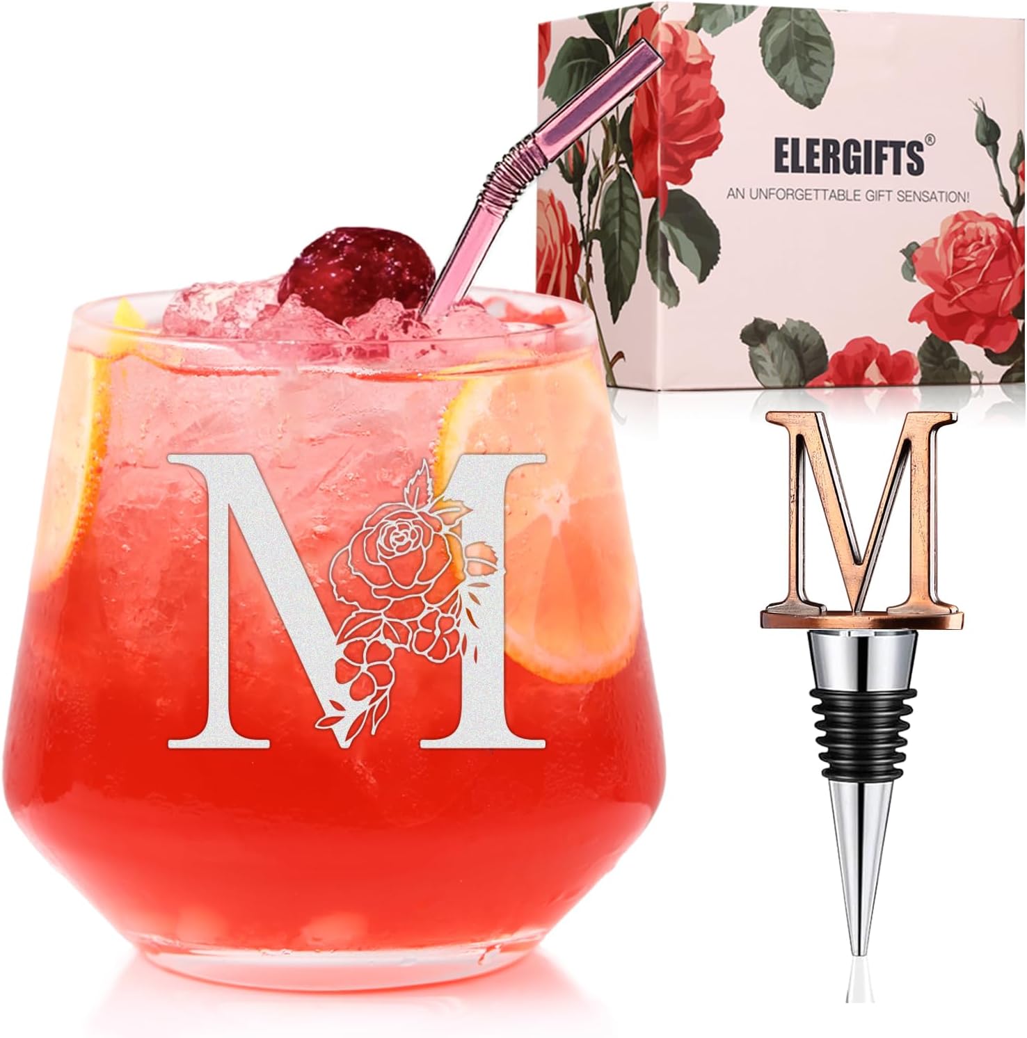 Personalized Gifts for Women, Monogrammed A-Z Wine Glass Customized Gift, Unique Wedding Birthday Gifts for Women Her Mom Friend Sister Wife Daughter Nurse - Dishwasher Safe (M)