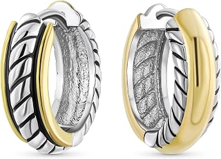 Boho Lightweight Dome Round Large Two Tone or Plain Stud Hoop Earrings For Women Teen Gold Plated .925 Sterling Silver .70-1 Inch Diameter