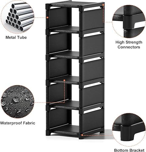 Miniatura 5 de Zapatero de 6 niveles, organizador de zapatos ajustable, resistente, fácil de montar, estante estrecho para zapatos, para armario, entrada, pasillo,