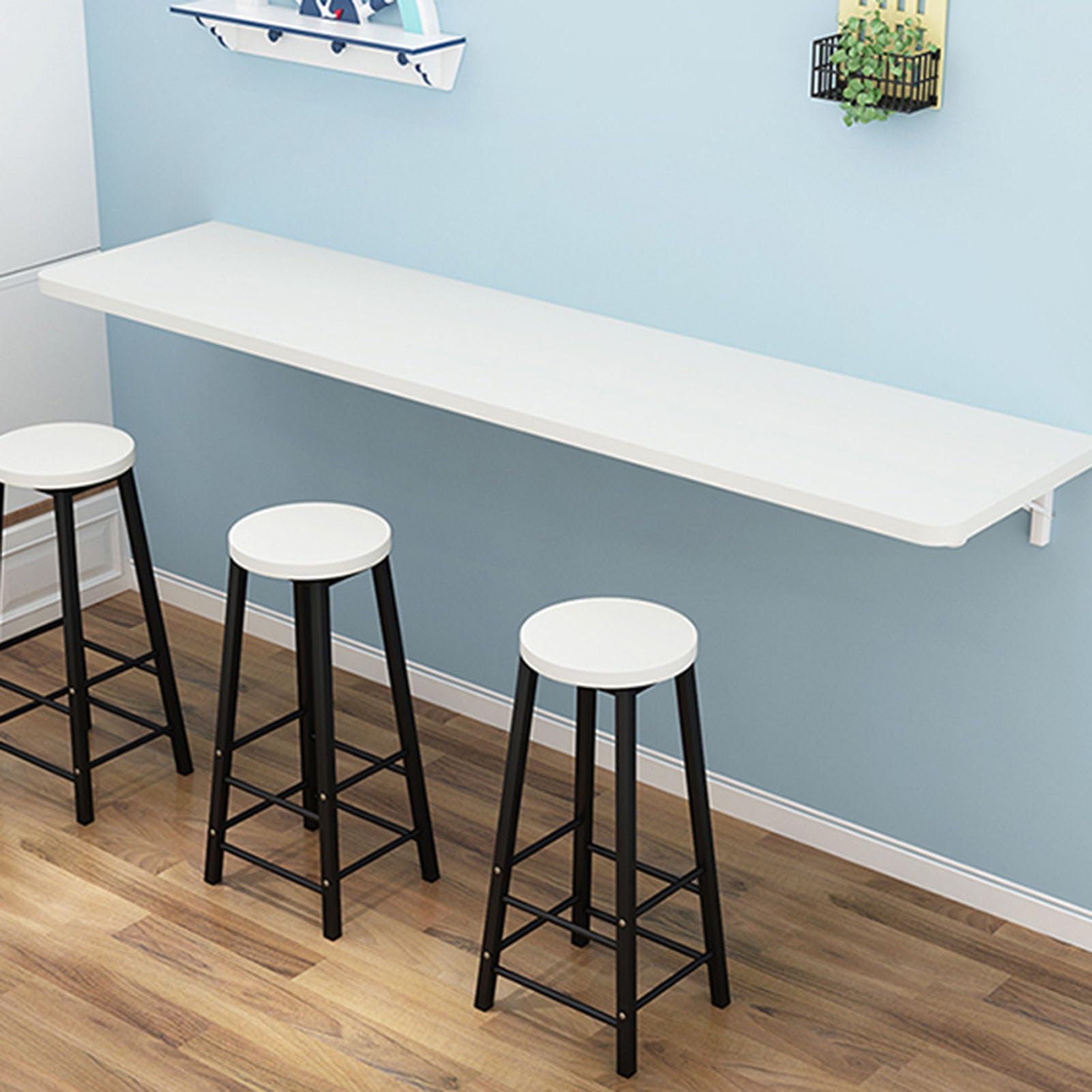 Table pliante murale en bois blanc gain de place bureau flottant cuisine