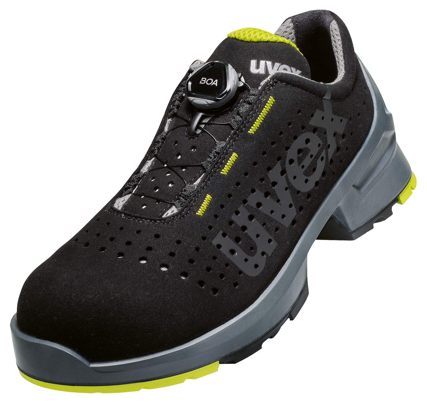 Uvex 1 BOA buty robocze - S1 SRC ESD - limonkowo-czarne - szerokość 12 / szerokie - GR