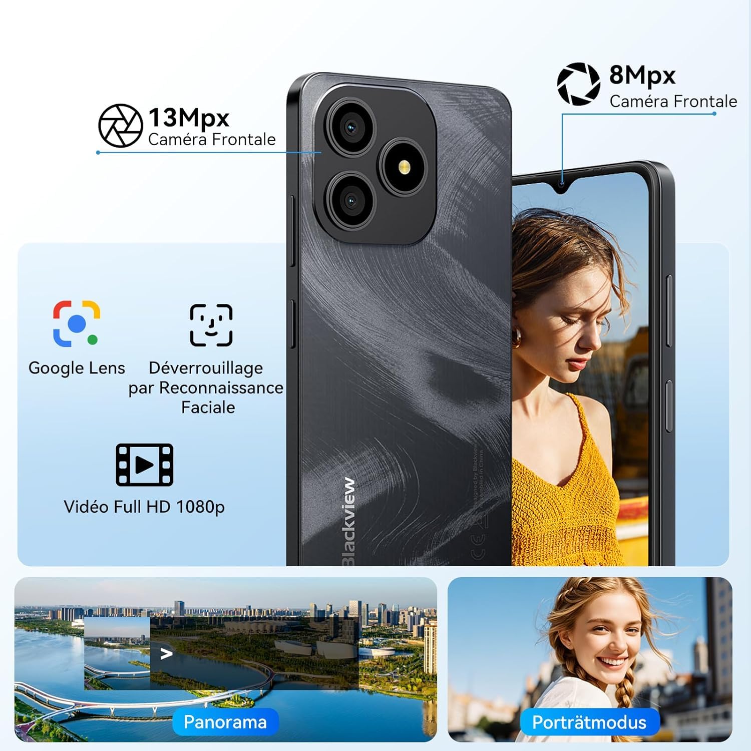 Blackview Wave 9C Telephone Portable Pas Cher avec Coque 360° Rotatif 12Go+64Go / 2To TF, 6,56" IP54 Android 15 Smartphone Débloqué 4G Dual SIM, 5000mAh 13MP Téléphone 4G, GPS,OTG, 2 Ans Garantie