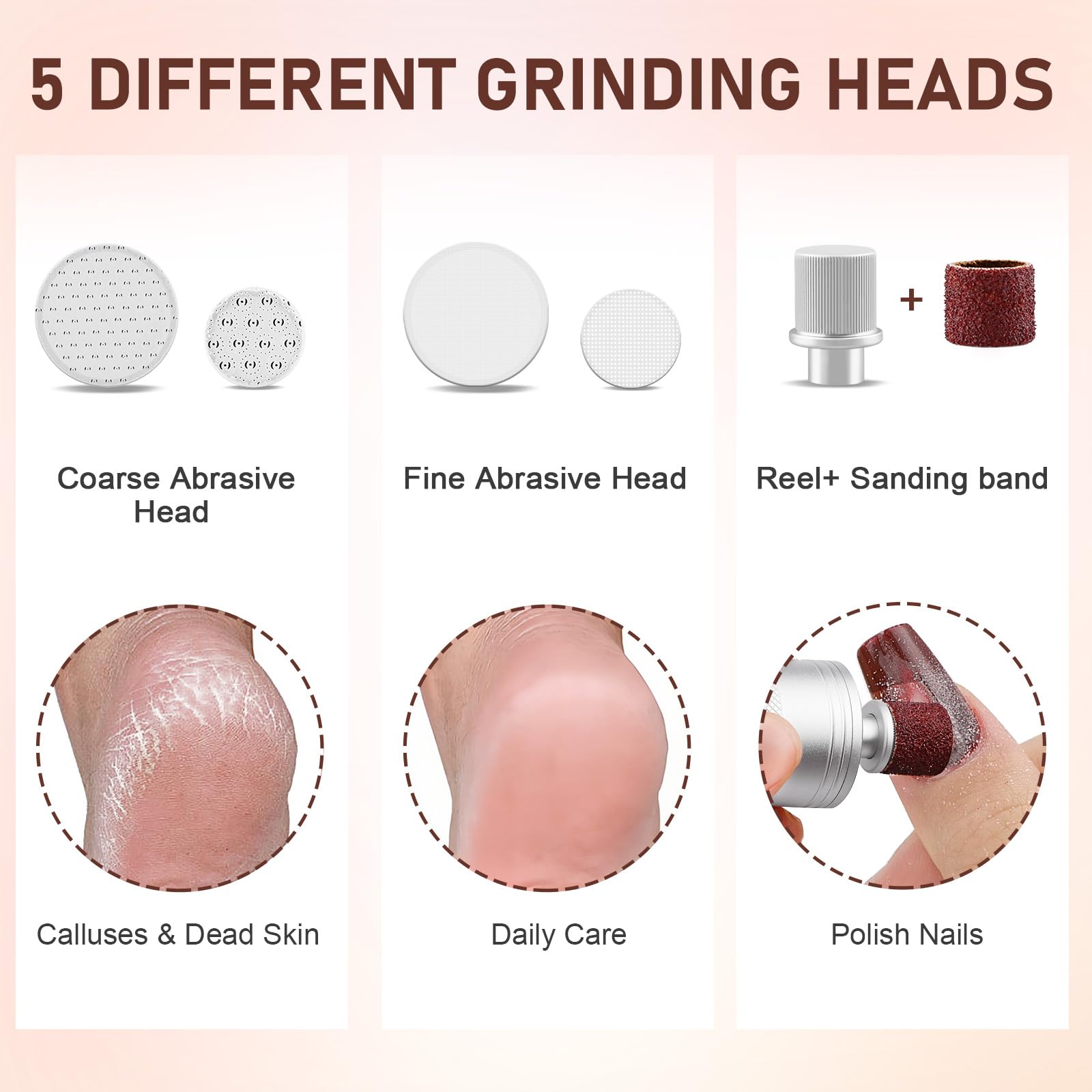 Kredioo Electric Foot File, Hand Foot Callus Remover, Powerful Manicure Pedicure Grinder for Cracked Heels Corns - Image 4
