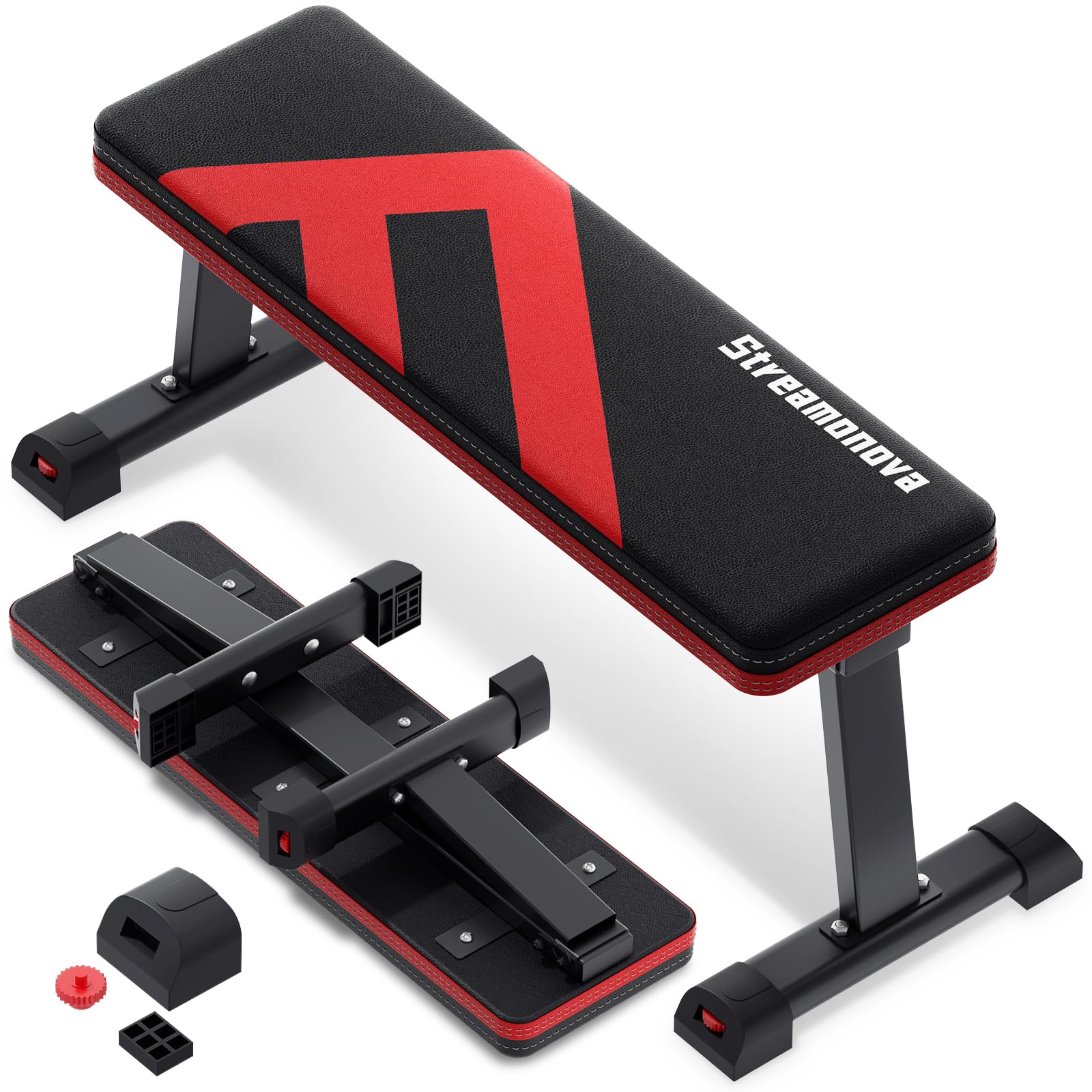 Flat Bench, 700LBS Capacity Widened Adjustable Footrests Foldable Flat Bench For Exercise Workout, Easy Assembly For Strength Training At Home Gym