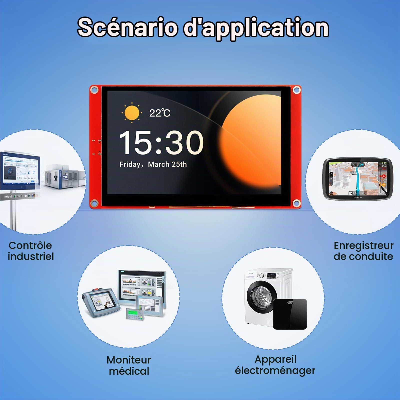 ELECROW Ecran ESP32, 5.0 inch HMI Display, 800 x 480 RGB TFT Touchscreen Monitor, Compatible avec Arduino/LVGL